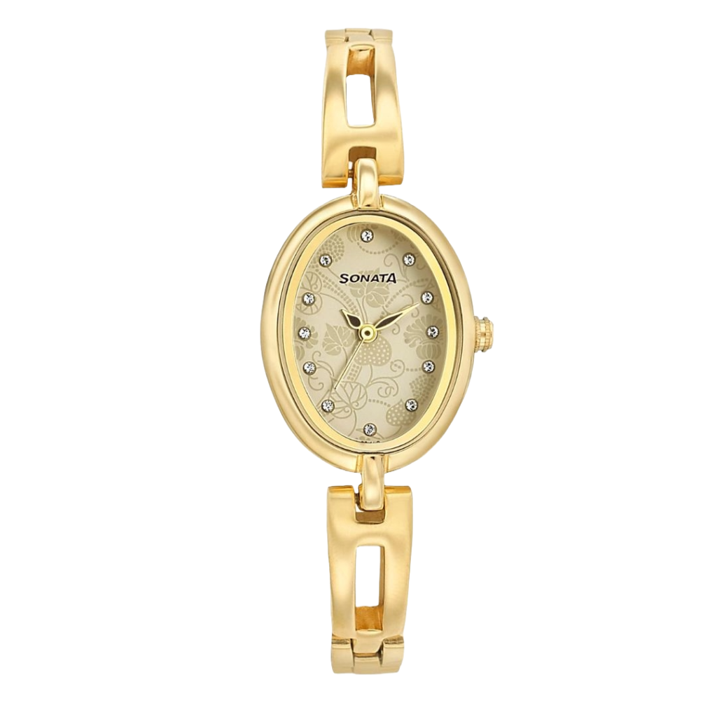 sonata women golden watch