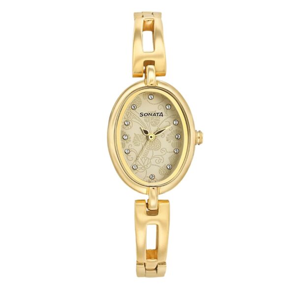 sonata women golden watch 8148