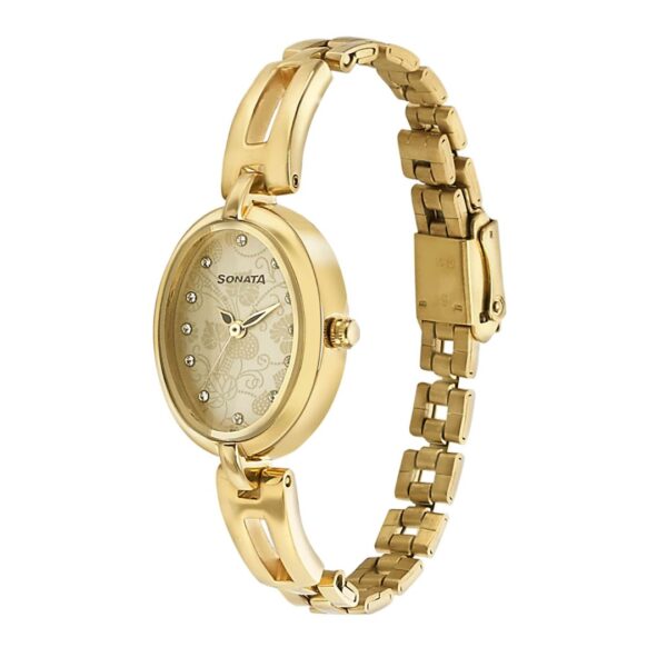 sonata women golden watch 8148