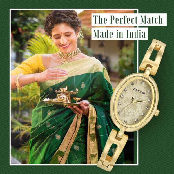 sonata women golden watch 8148